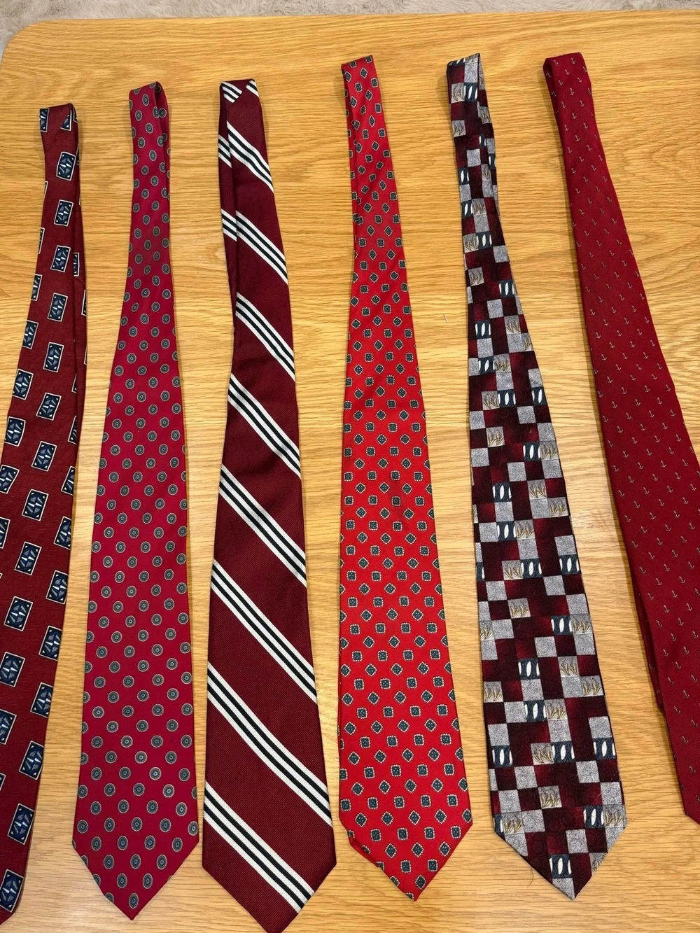 Bundle of 7 Classic Red Men's Tie Collection - Multipattern Assortment